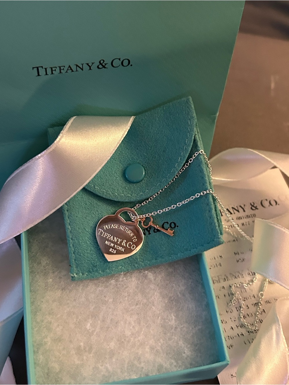 Authentic TIFFANY & Co 925 Silver and Rose-gold Heart Key Pendant Necklace - Picture 3 of 11